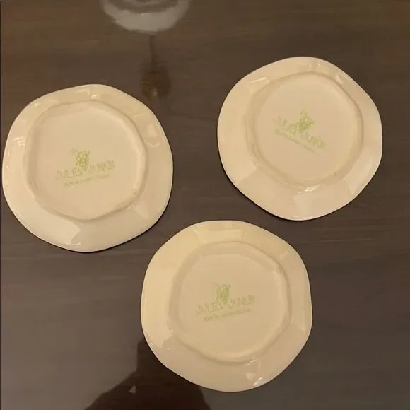 Vintage Julia Junkin Yellow Appetizer plates olive tree branch bundle of 3 - Picture 2 of 5